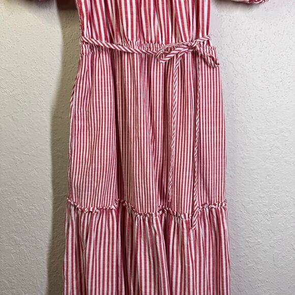 DRAPER JAMES Dress Medium Striped Off Shoulder Tiered Prairie Maxi Puff Sleeve - Picture 6 of 14